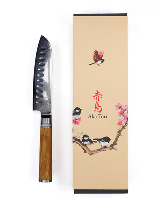 Exclusive Aka Tori Kyoto Olive 5" Damascus Steel Santoku Knife – Business Gift with Custom Engraving Option