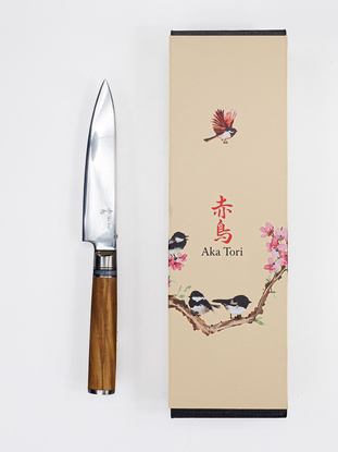 Exclusive Aka Tori Kyoto Olive 5" Utility Knife – Damascus Steel Business Gift with Custom Engraving Option