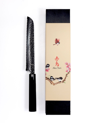 Exclusive Aka Tori Tokyo Black 8" Bread Knife – Damascus Steel Business Gift with Custom Engraving Option