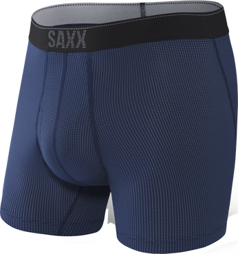Herren-Trekking- / Sport-Boxershorts mit Reißverschluss SAXX QUEST 2.0 Boxer Brief Fly - dunkelblau mit heller Naht.