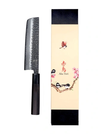 Aka Tori Engraved Damascus Steel 7" Nakiri Vegetable Knife - Tokyo Black