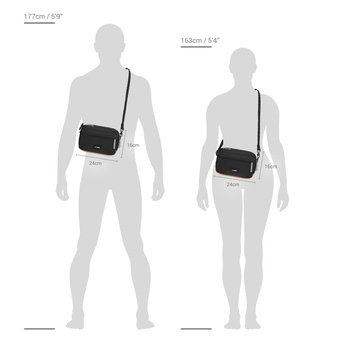 Small black Pacsafe Go urban anti-theft bag.