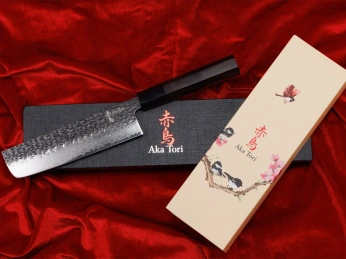 Aka Tori Damaszener-Nakiri-Gemüsemesser 7" mit Gravur - Tokyo Black