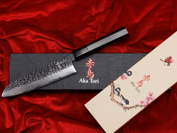 Exclusive Aka Tori Tokyo Black 7" Santoku Knife – Damascus Steel Business Gift with Custom Engraving Option