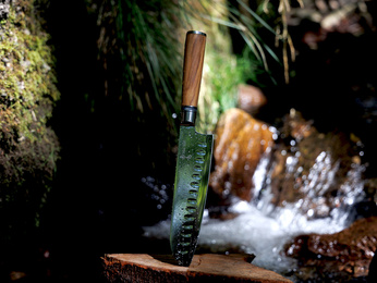 Exklusives Aka Tori Kyoto Olive 7" Santoku-Messer aus Damaszener Stahl – Business-Geschenk mit Gravuroption