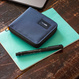 Men's small RFID Pacsafe wallet - navy blue