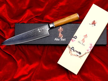 Exclusive Aka Tori Kyoto Olive 8" Chef's Knife – Damascus Steel Business Gift with Custom Engraving Option