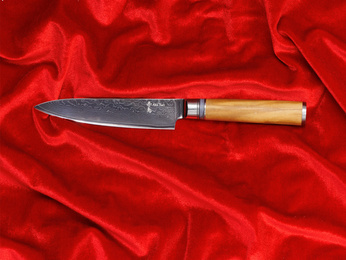 Exklusives Aka Tori Kyoto Olive 5" Allzweckmesser aus Damaszener Stahl – Business-Geschenk mit Gravuroption