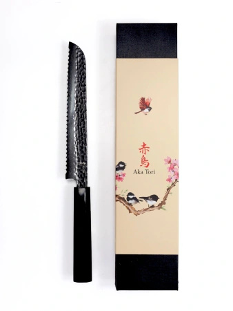 Aka Tori Engraved Damascus Steel 8" Bread Knife - Tokyo Black