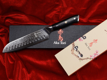 Exclusive Aka Tori Osaka Pro 7" Santoku Knife – Damascus Steel Business Gift with Custom Engraving Option