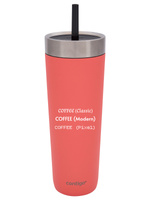Thermal mug with straw Luxe Tumbler 720 ml with engraving - Coral
