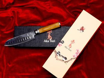 Exclusive Aka Tori Kyoto Olive 5" Damascus Steel Santoku Knife – Business Gift with Custom Engraving Option