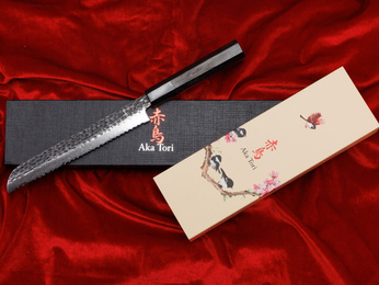 Exclusive Aka Tori Tokyo Black 8" Bread Knife – Damascus Steel Business Gift with Custom Engraving Option